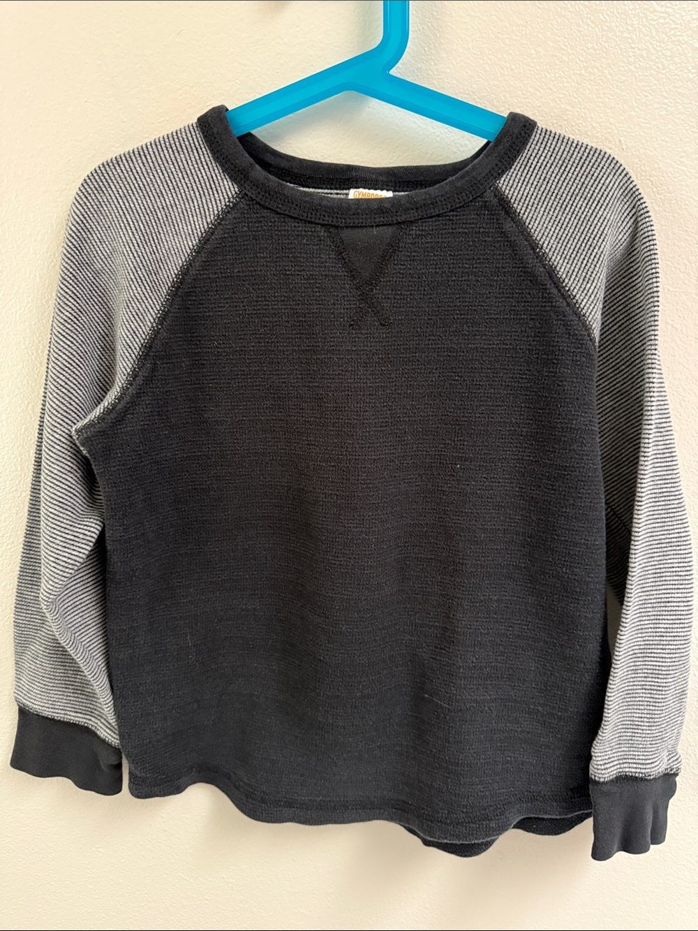 Gymboree Navy Everyday Raglan Waffle with Gray Striped Sleeves